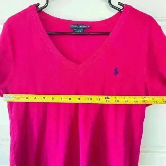 RALPH LAIREN POLO  FUSCHIA V NECK COTTON TSHIRT SIZE XL - Picture 5 of 8